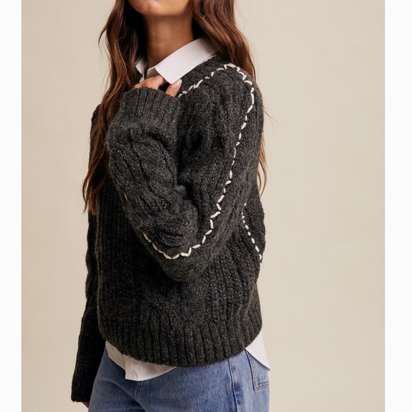 Listicle “ Theresa “ Listicle Braided Knit Sweater with Decorative Stitch 44 - Picture 5 of 11